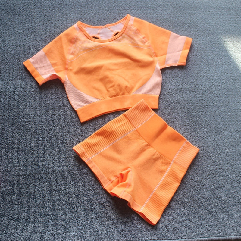 Summer Seamless Yoga Set Woman Workout Sport GYM Crop Top Sport  Shorts Tank Suit Summer Outfit Fitness Gym Clothes