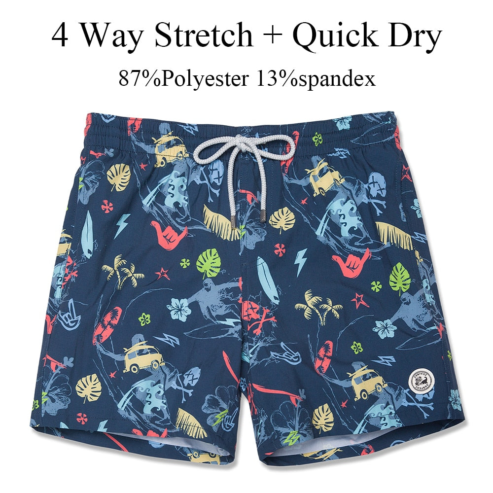 SURFCUZ Men's Beach Shorts Surfing Boardshorts with Mesh Lining Mens Swimwear Beachwear Quick Dry Swimming Trunks for Men