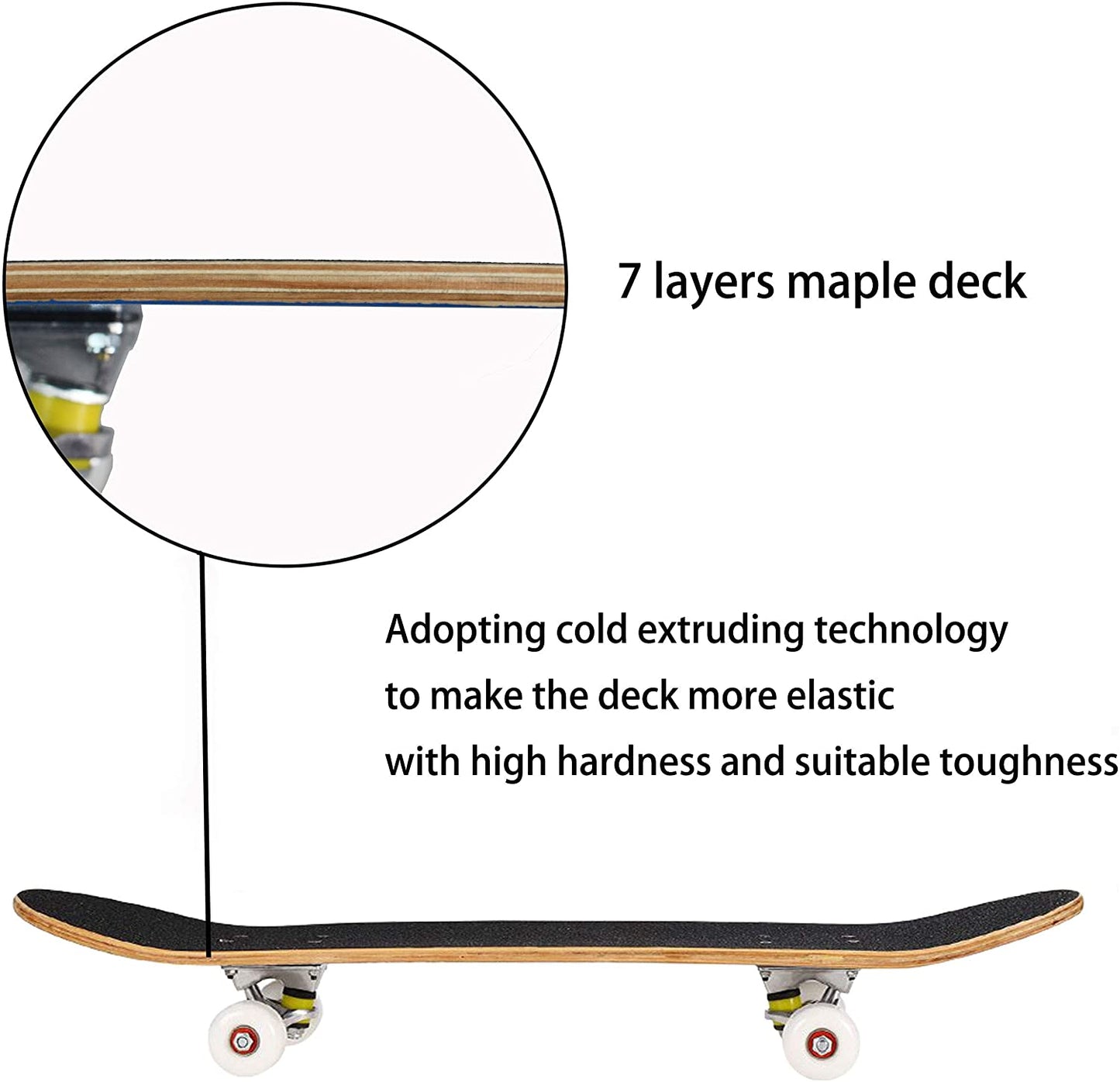 Pro Complete Skateboards for Beginners Adults Youths Teens Girls Boys 31"x8" Skate Boards 7 Layers Deck Maple Wood Longboards