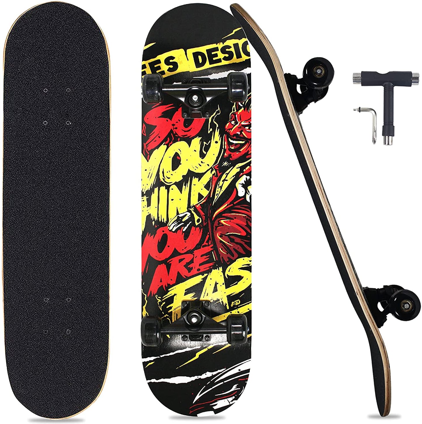 Pro Complete Skateboards for Beginners Adults Youths Teens Girls Boys 31"x8" Skate Boards 7 Layers Deck Maple Wood Longboards