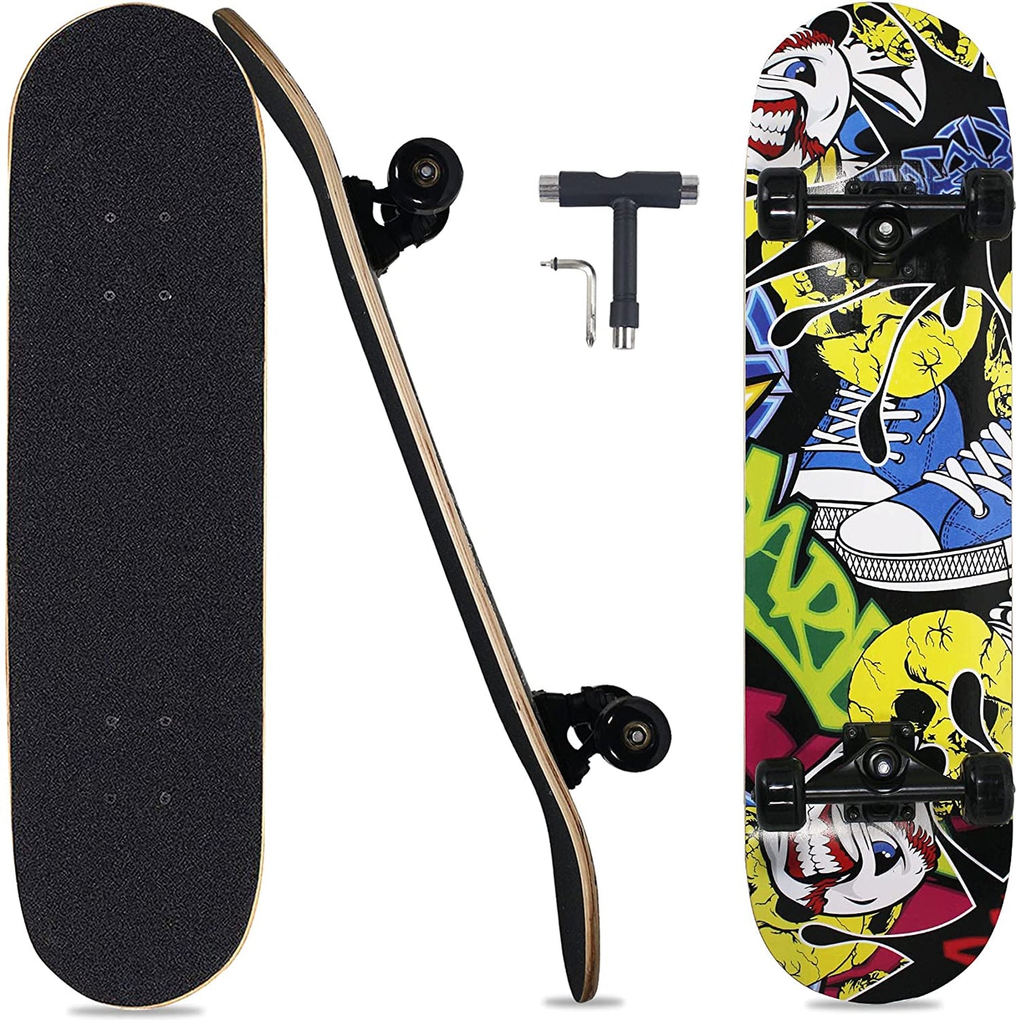 Pro Complete Skateboards for Beginners Adults Youths Teens Girls Boys 31"x8" Skate Boards 7 Layers Deck Maple Wood Longboards