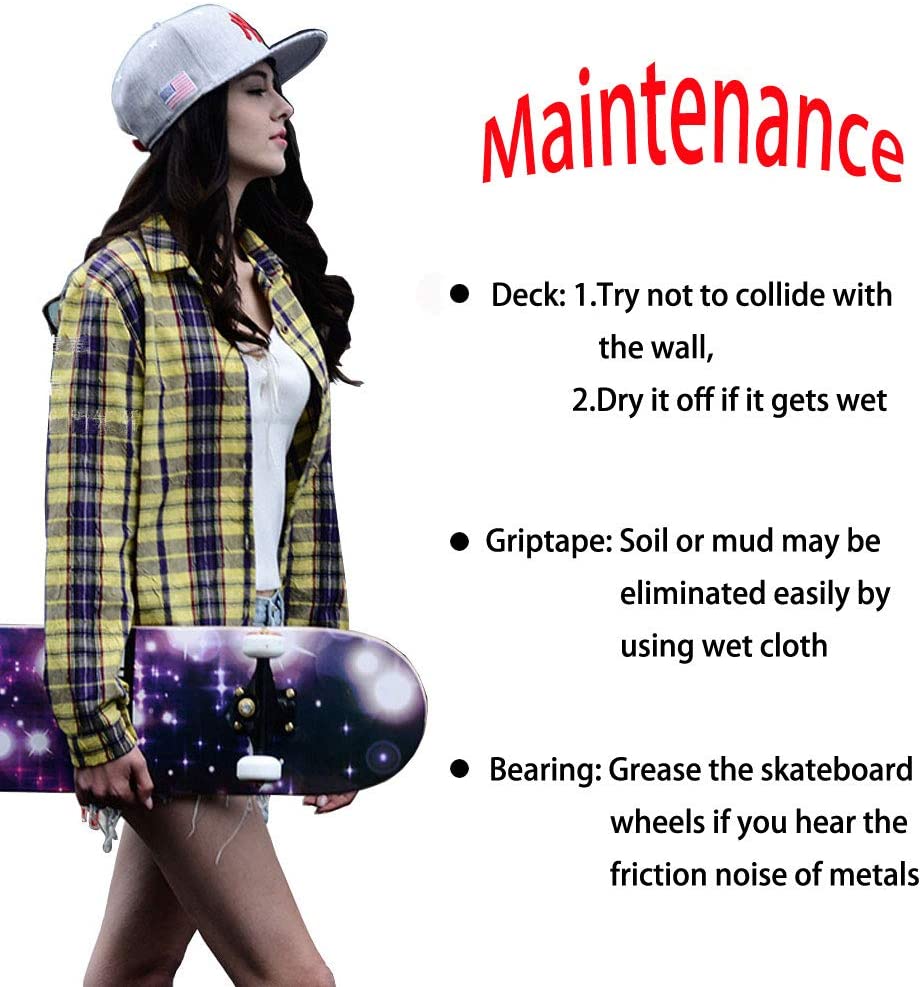 Pro Complete Skateboards for Beginners Adults Youths Teens Girls Boys 31"x8" Skate Boards 7 Layers Deck Maple Wood Longboards