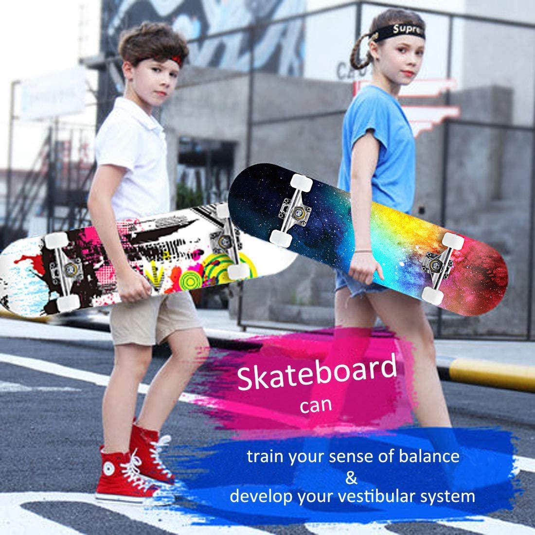 Pro Complete Skateboards for Beginners Adults Youths Teens Girls Boys 31"x8" Skate Boards 7 Layers Deck Maple Wood Longboards