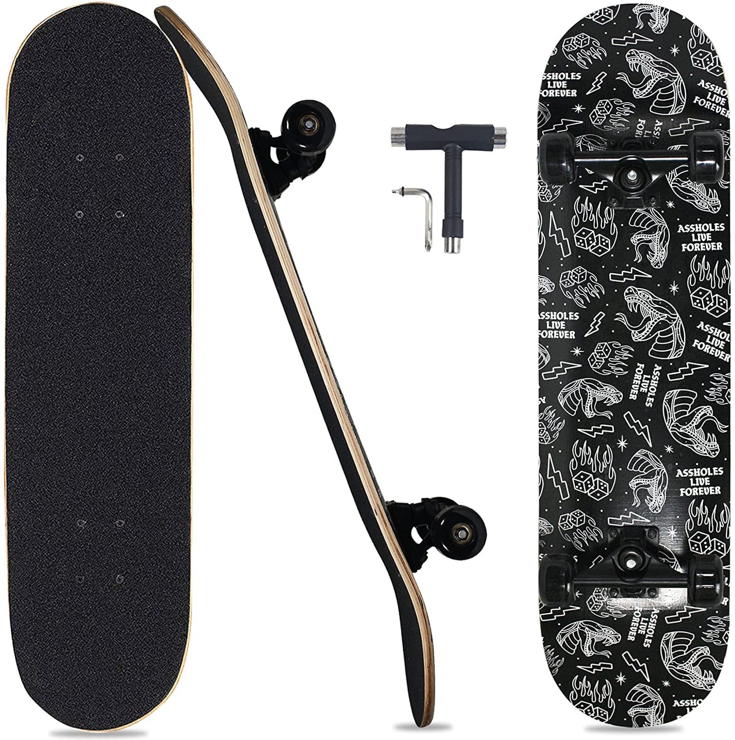 Pro Complete Skateboards for Beginners Adults Youths Teens Girls Boys 31"x8" Skate Boards 7 Layers Deck Maple Wood Longboards