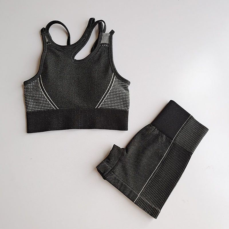 Summer Seamless Yoga Set Woman Workout Sport GYM Crop Top Sport  Shorts Tank Suit Summer Outfit Fitness Gym Clothes