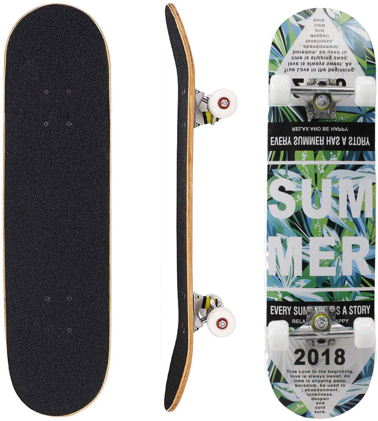 Pro Complete Skateboards for Beginners Adults Youths Teens Girls Boys 31"x8" Skate Boards 7 Layers Deck Maple Wood Longboards