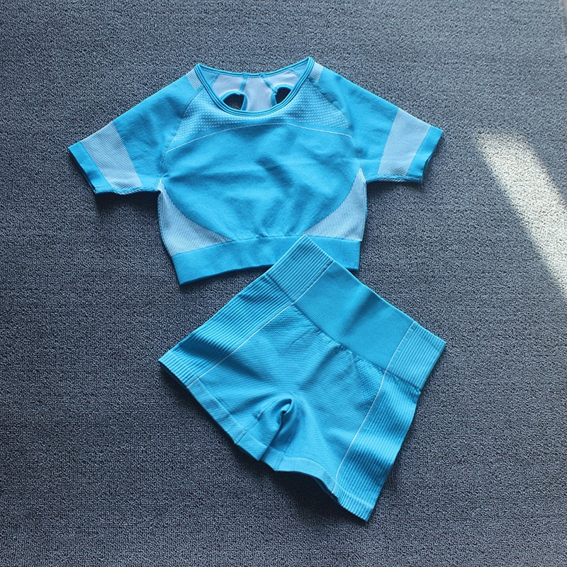 Summer Seamless Yoga Set Woman Workout Sport GYM Crop Top Sport  Shorts Tank Suit Summer Outfit Fitness Gym Clothes