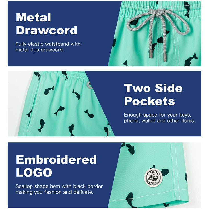 SURFCUZ Men's Beach Shorts Surfing Boardshorts with Mesh Lining Mens Swimwear Beachwear Quick Dry Swimming Trunks for Men